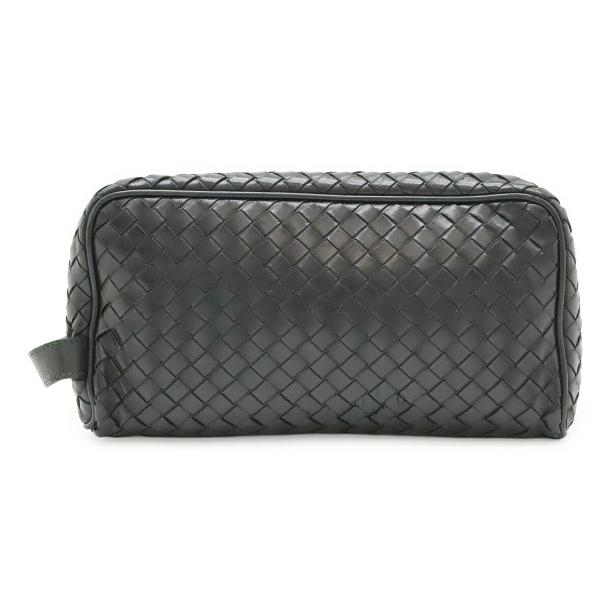 Bottega Veneta Intrecciato Black Leather Clutch Bag (Pre-Owned)