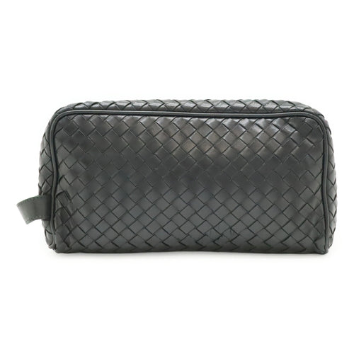 Bottega Veneta Intrecciato Black Leather Clutch Bag (Pre-Owned)