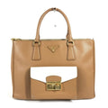 Prada Brown White Saffiano Handbag Tote Bag (Pre-Owned)