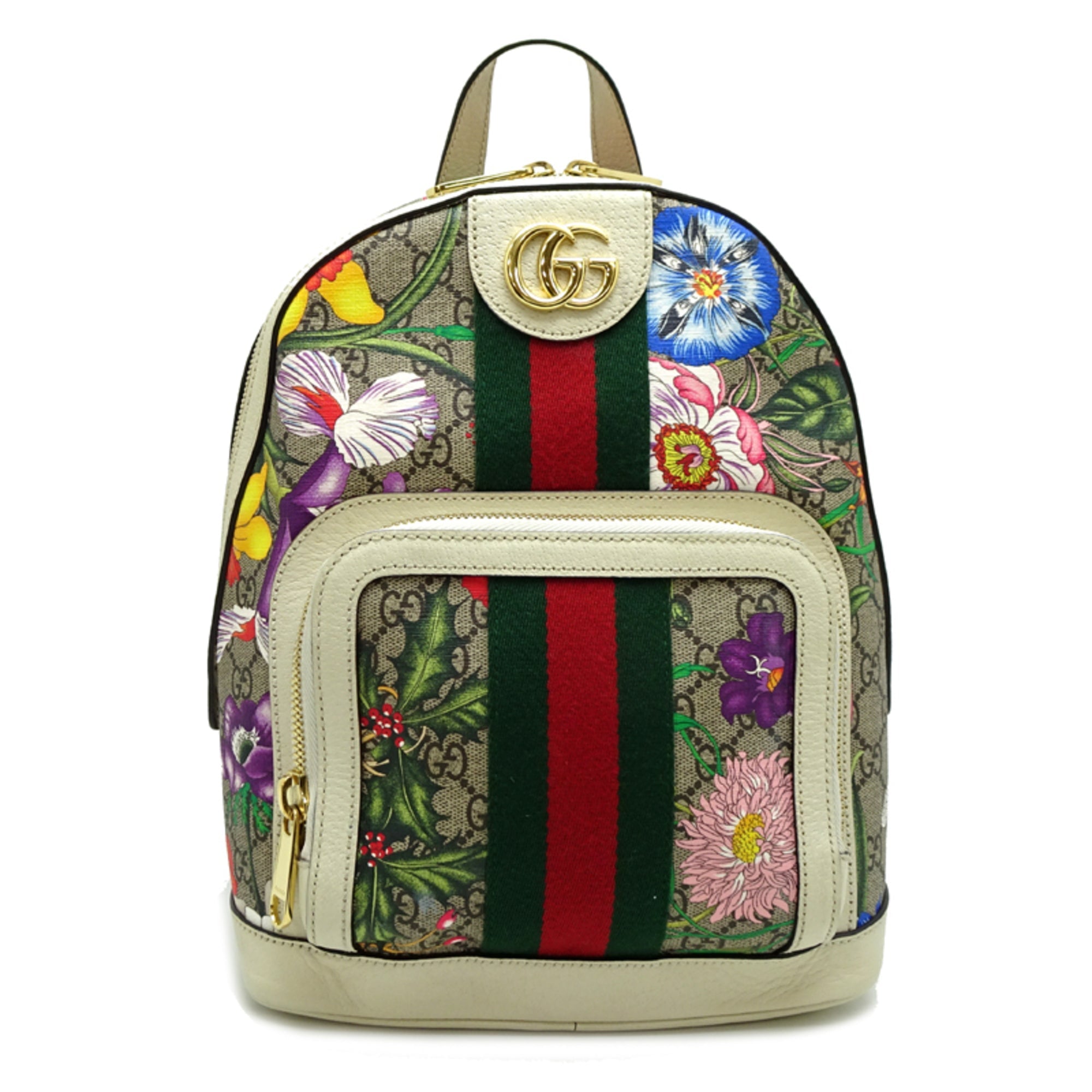 Gucci Beige White Gg Supreme Leather Backpack (Pre-Owned)