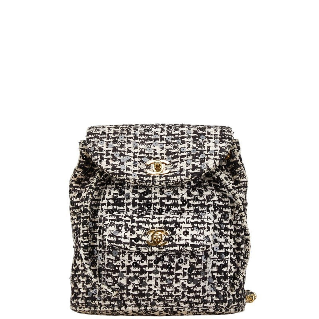 Chanel Black White Tweed Spangles Backpack (Pre-Owned)