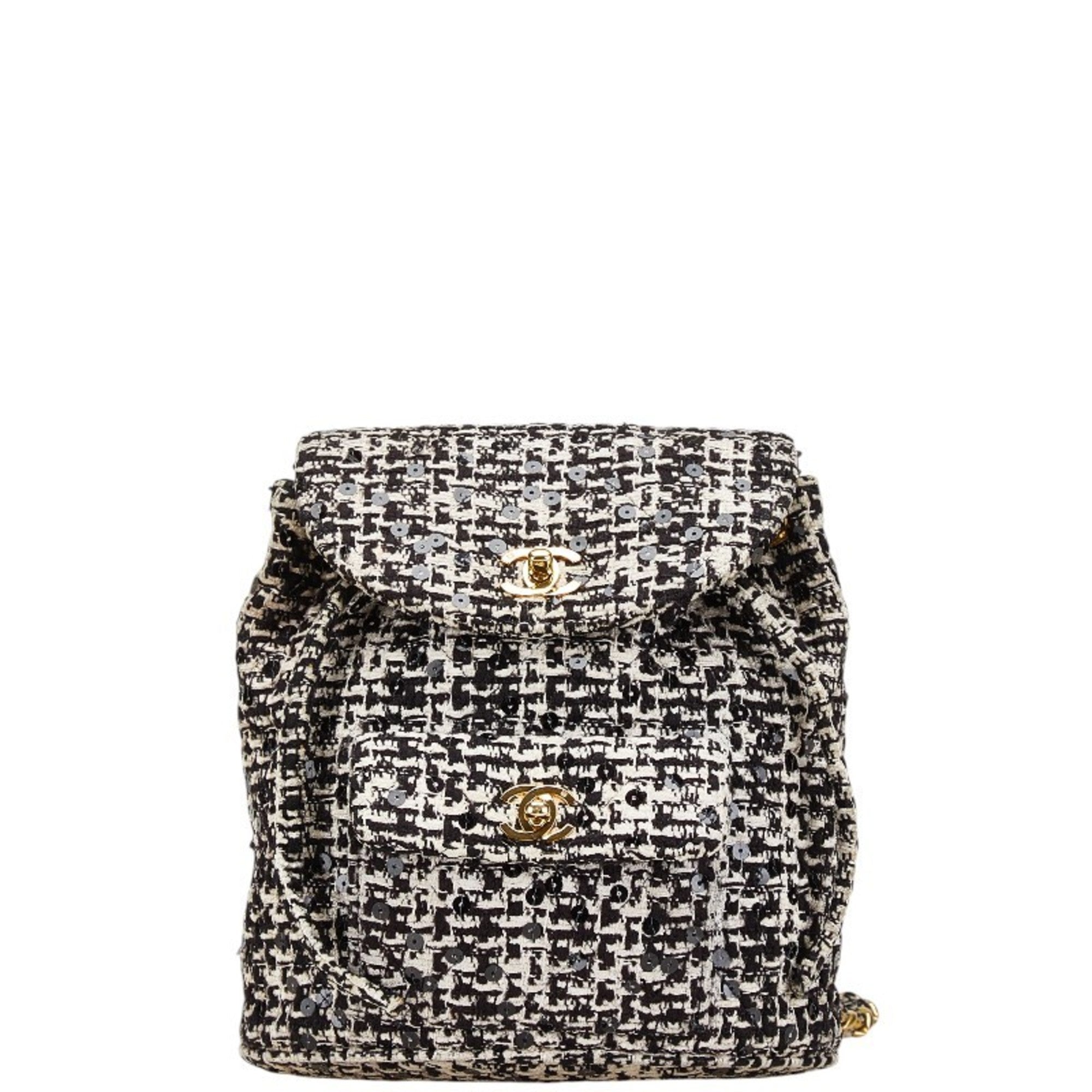 Chanel Black White Tweed Spangles Backpack (Pre-Owned)
