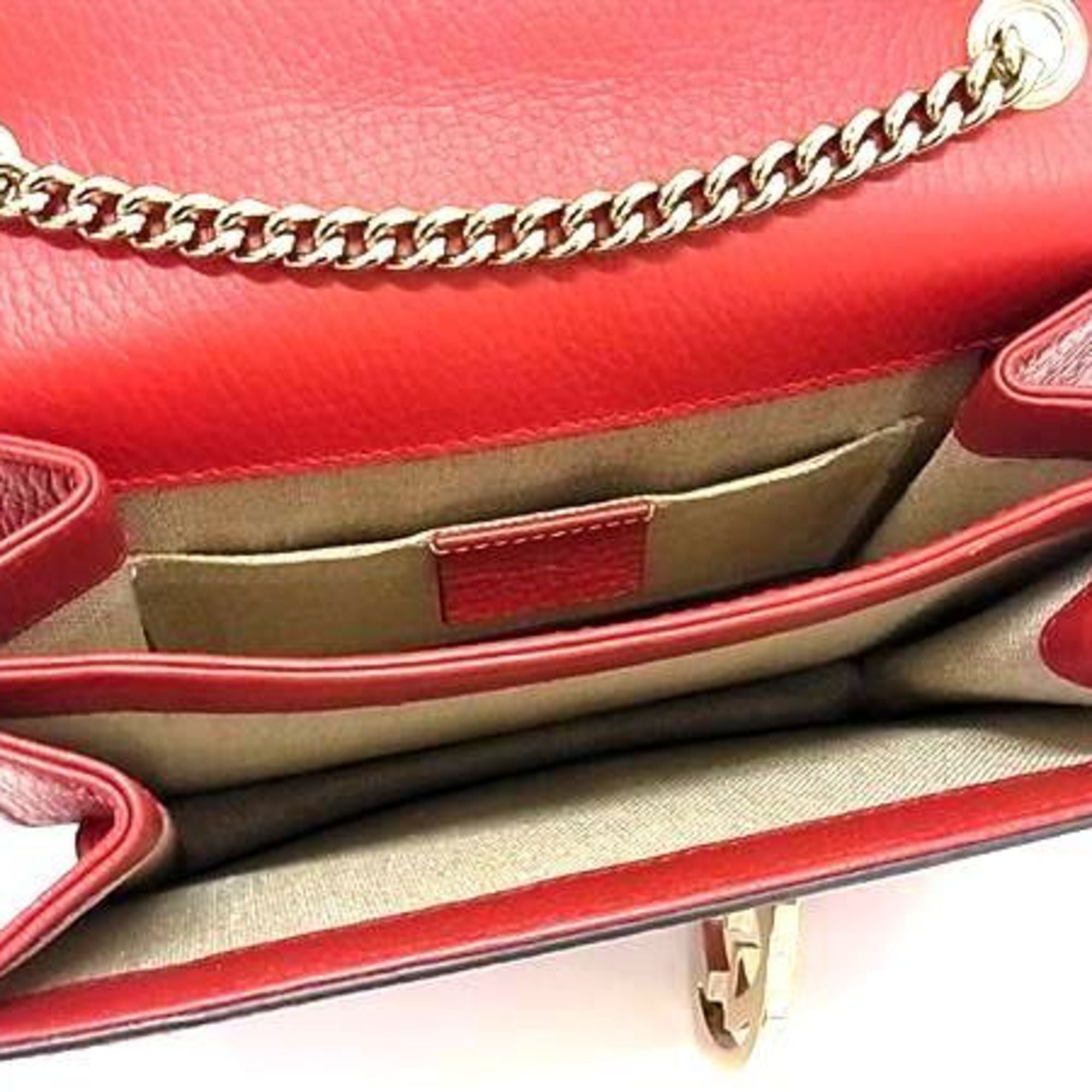 Gucci Red Color Leather Shoulder Bag (Pre-Owned)