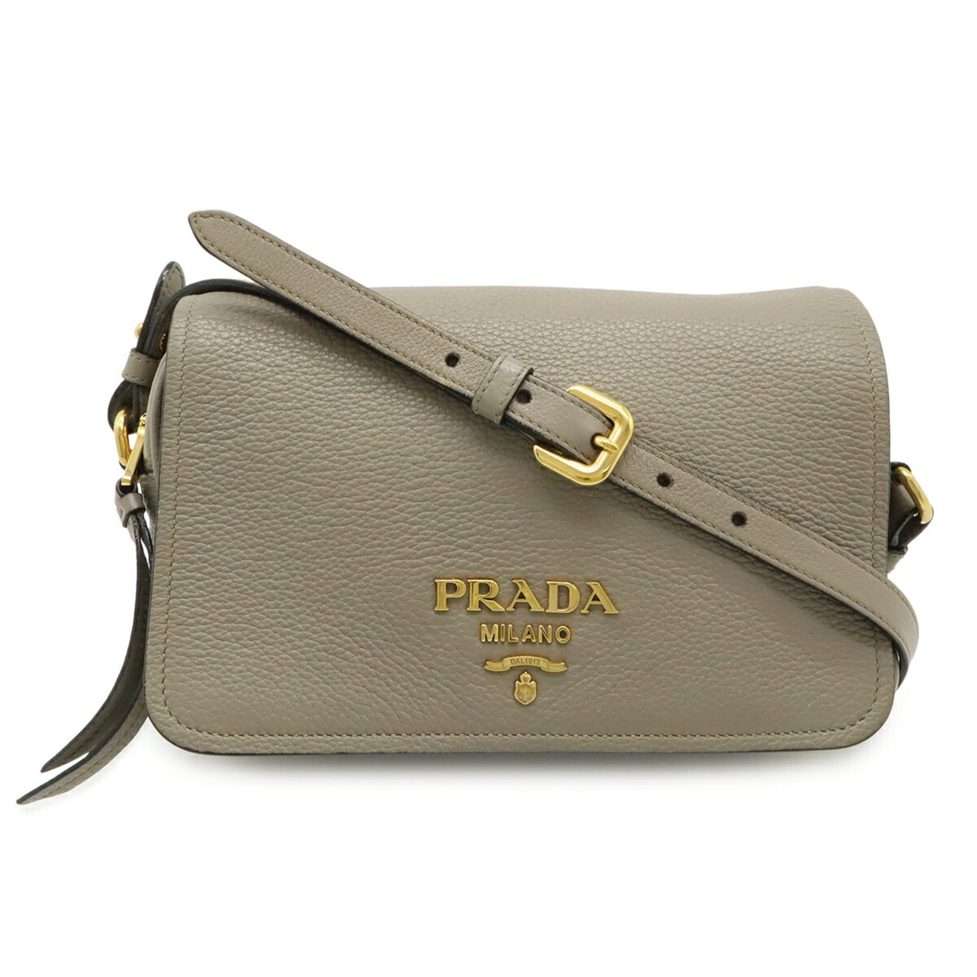 Prada Gray Leather Pochette Shoulder Bag (Pre-Owned)