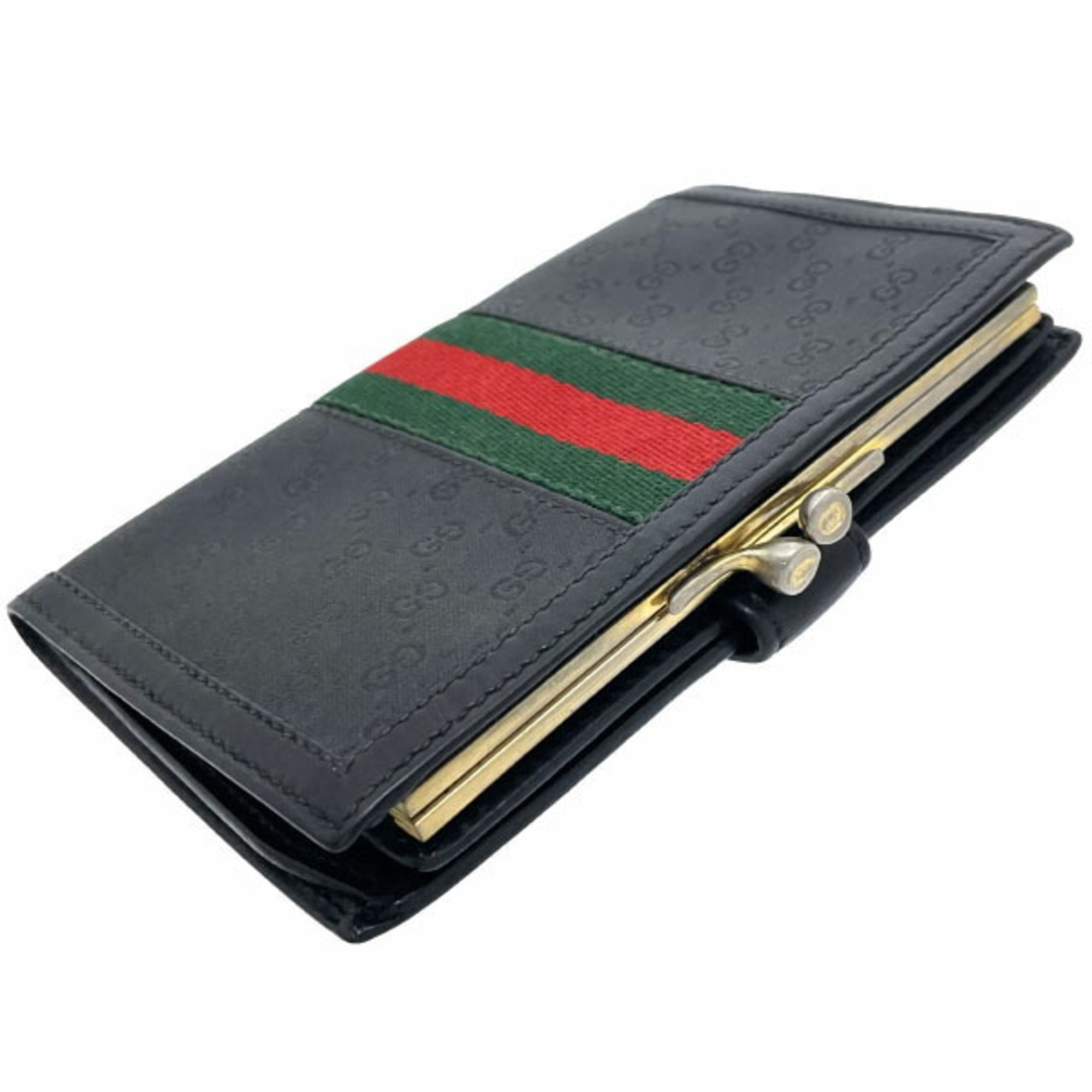 Gucci Black Green Red Color Pvc Leather Middle Wallet (Bi-Fold) (Pre-Owned)