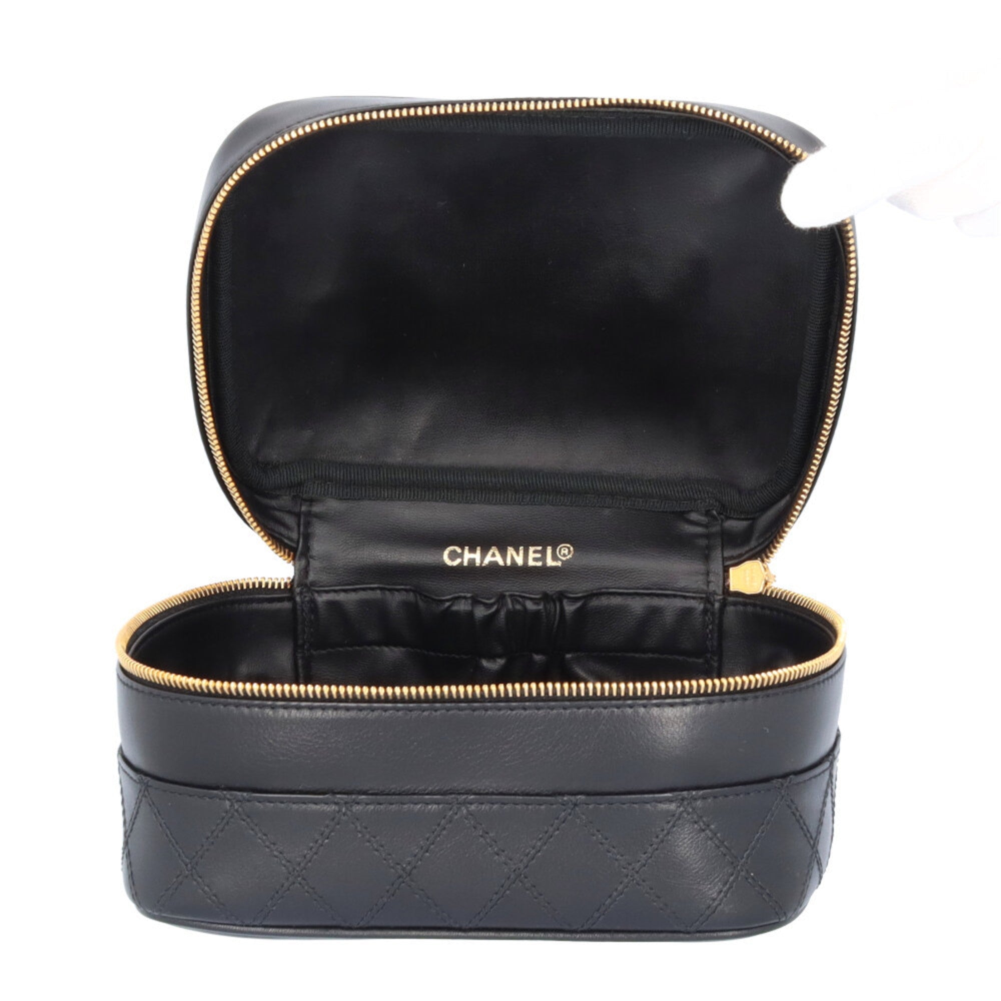 Chanel Black Leather Handbag Vanity Bag (Pre-Owned)