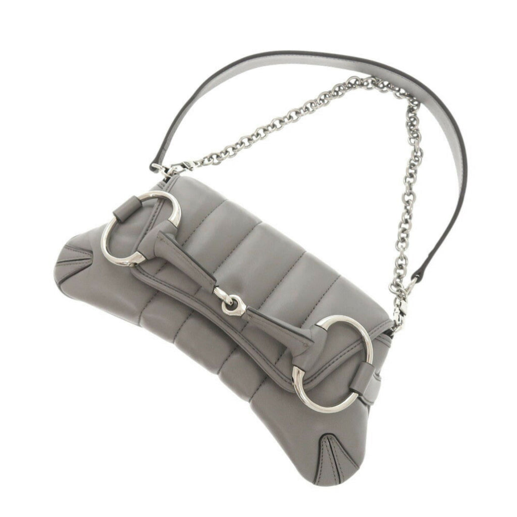 Gucci Gray Leather Shoulder Bag (Pre-Owned)