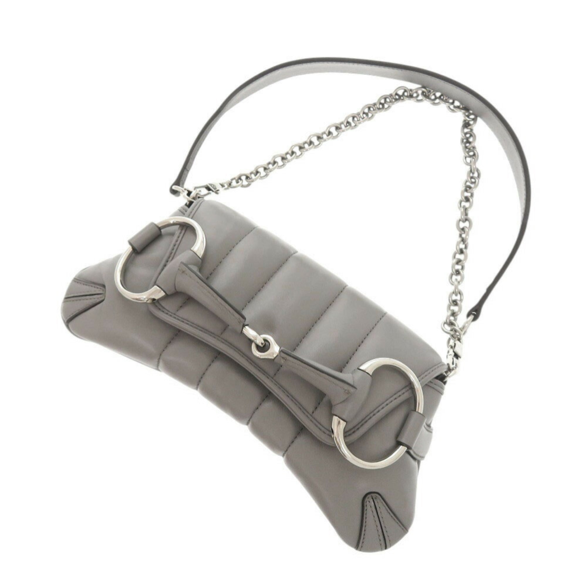 Gucci Gray Leather Shoulder Bag (Pre-Owned)