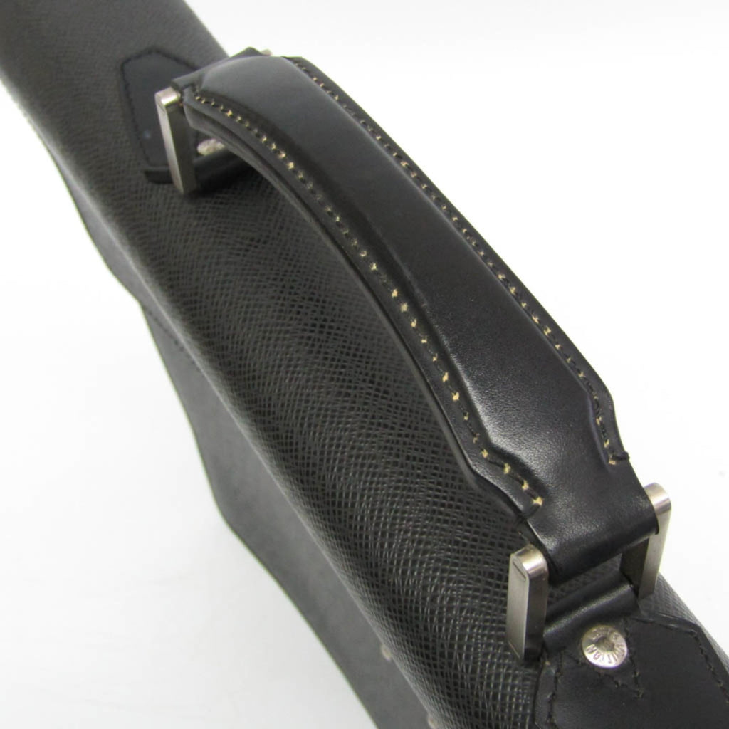 Louis Vuitton Serviette Moskova Briefcase Taiga Leather Gray Leather Briefcase Bag (Pre-Owned)
