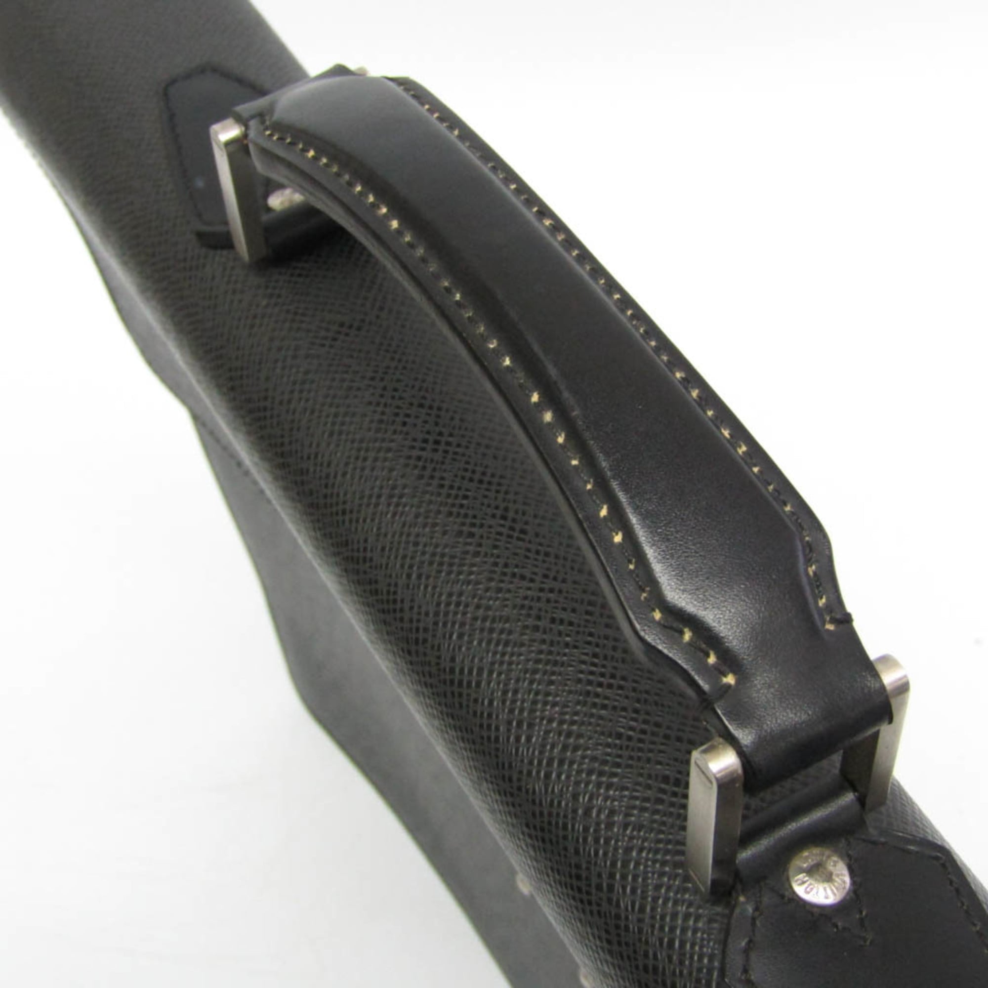 Louis Vuitton Serviette Moskova Briefcase Taiga Leather Gray Leather Briefcase Bag (Pre-Owned)