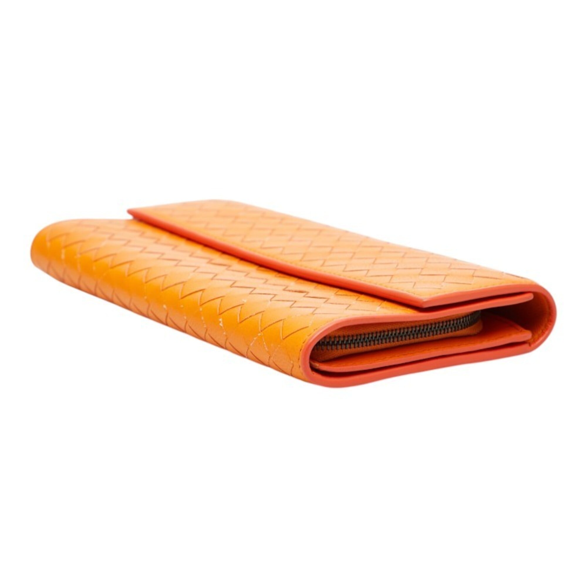 Bottega Veneta Orange Leather Long Wallet (Bi-Fold) (Pre-Owned)