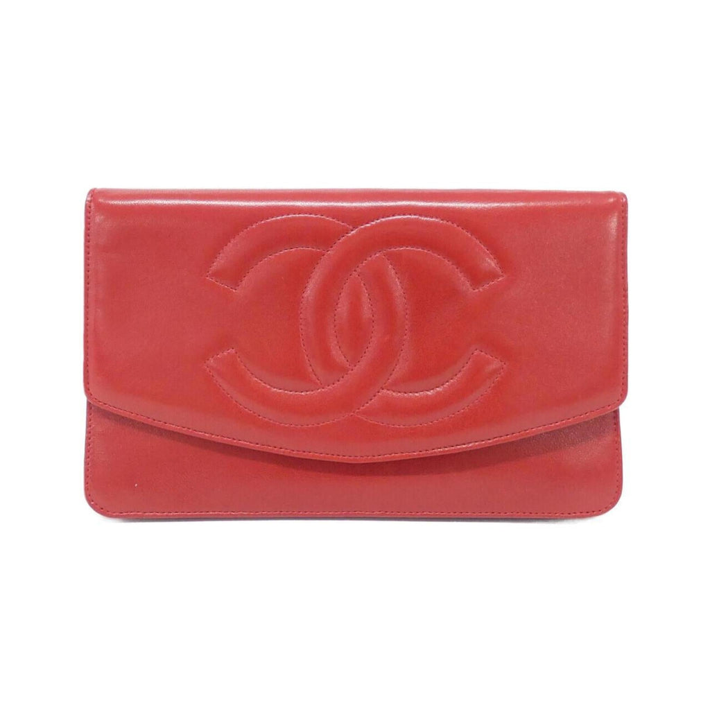 Chanel Red Color Leather Long Wallet (Bi-Fold) (Pre-Owned)