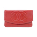 Chanel Red Color Leather Long Wallet (Bi-Fold) (Pre-Owned)