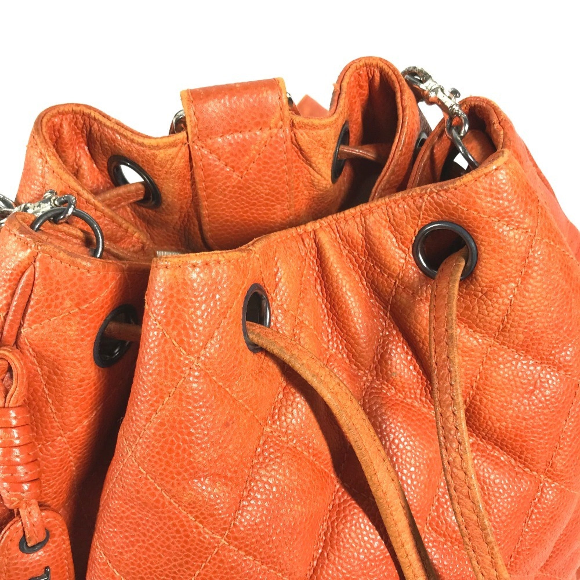 Chanel Orange Caviar Leather Backpack Shoulder Bag (Pre-Owned)
