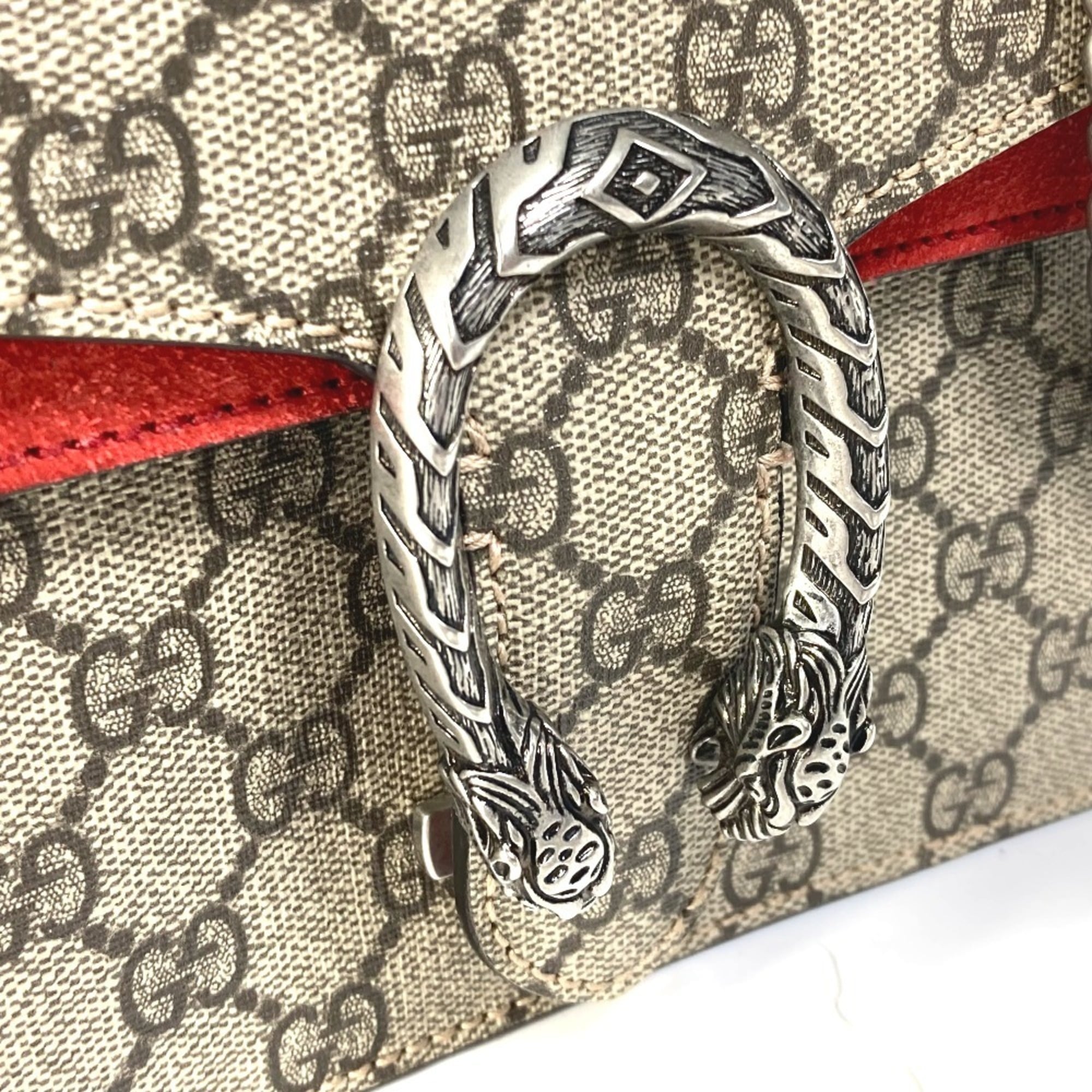 Gucci Beige Red Color Gg Supreme Shoulder Bag (Pre-Owned)
