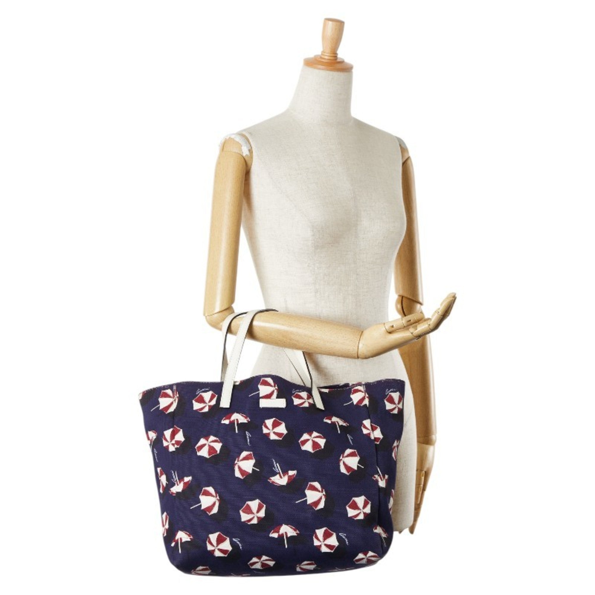 Gucci Multi-Color Navy Canvas Leather Handbag Tote Bag (Pre-Owned)