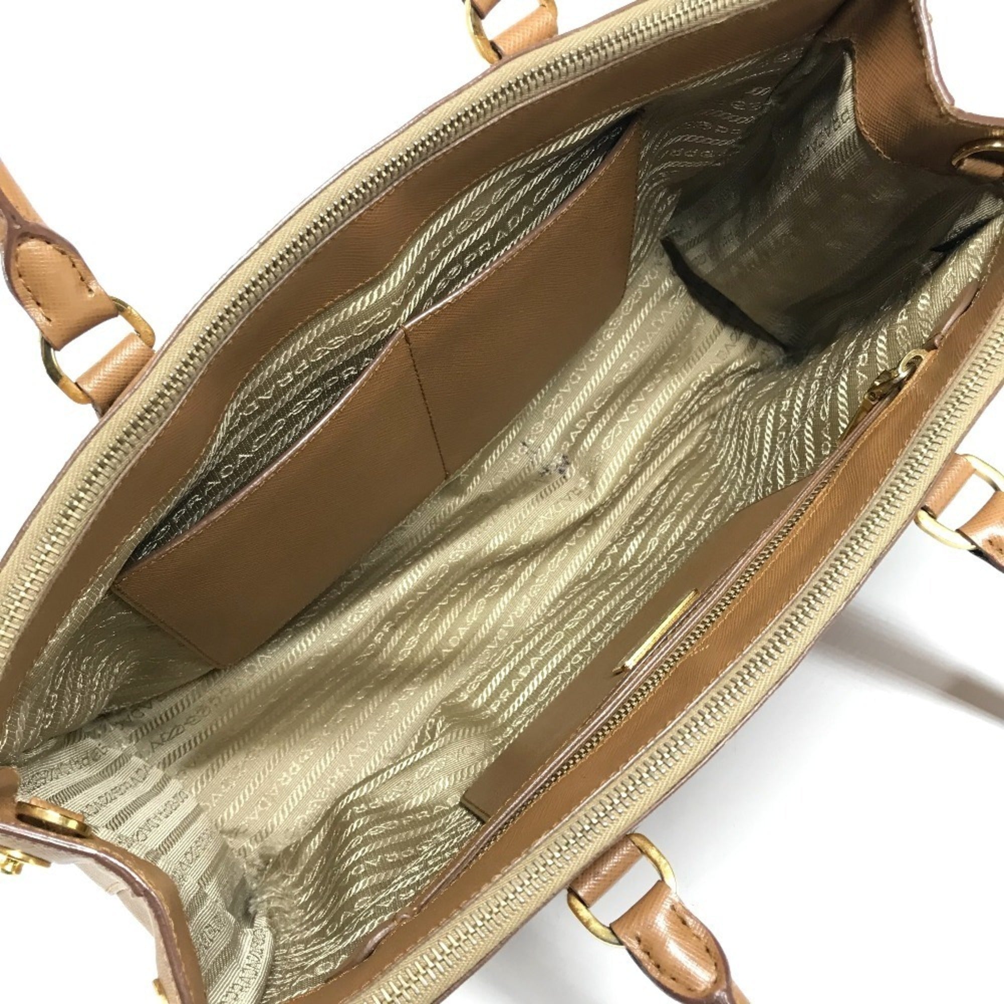 Prada Brown White Saffiano Handbag Tote Bag (Pre-Owned)