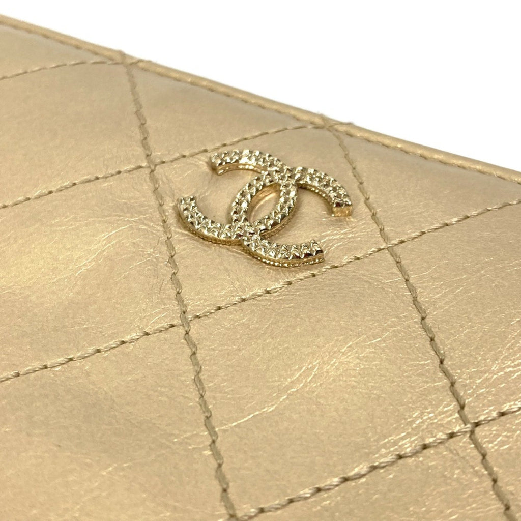 Chanel Gold Leather Long Wallet (Bi-Fold) (Pre-Owned)