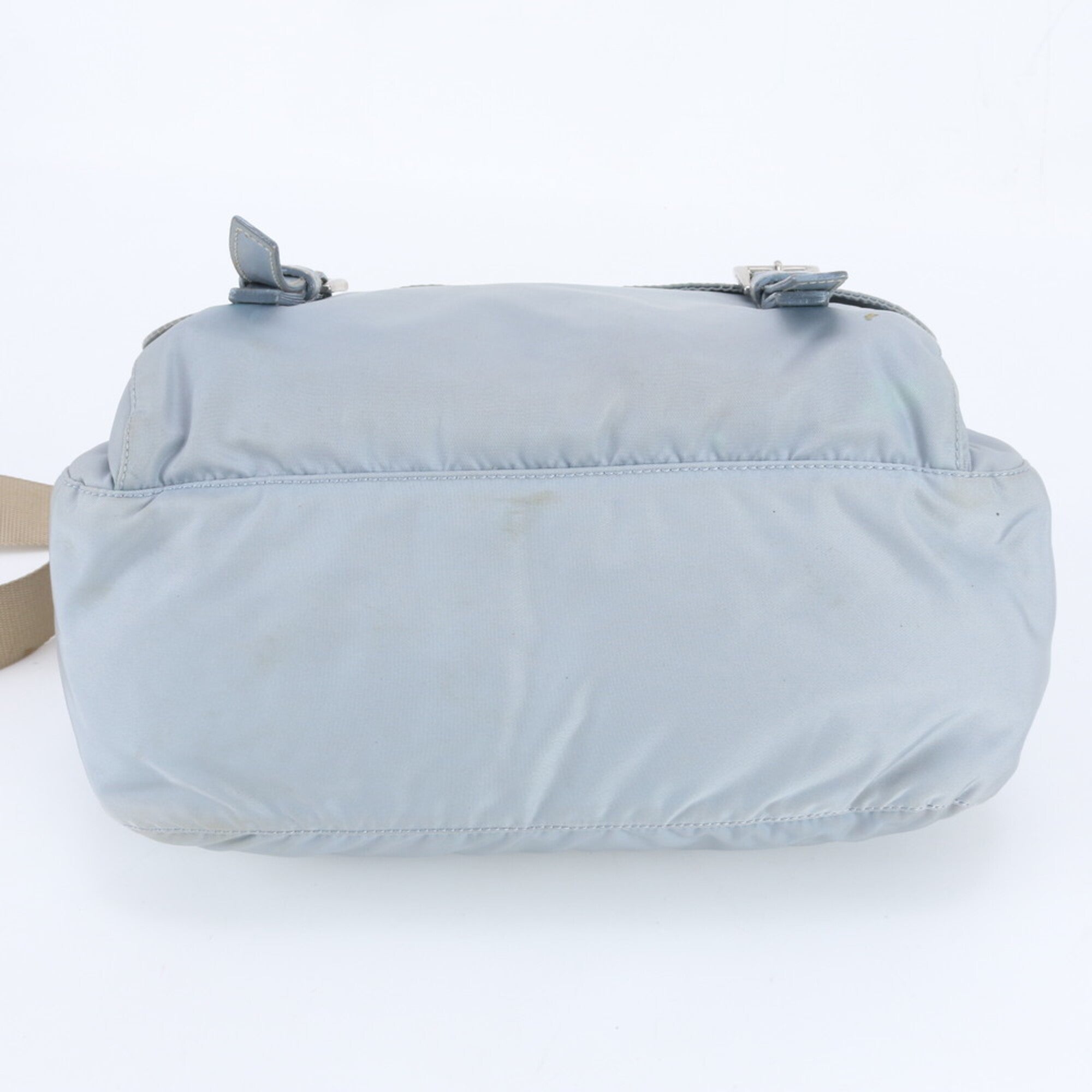 Prada Beige Blue Nylon Leather Shoulder Bag (Pre-Owned)