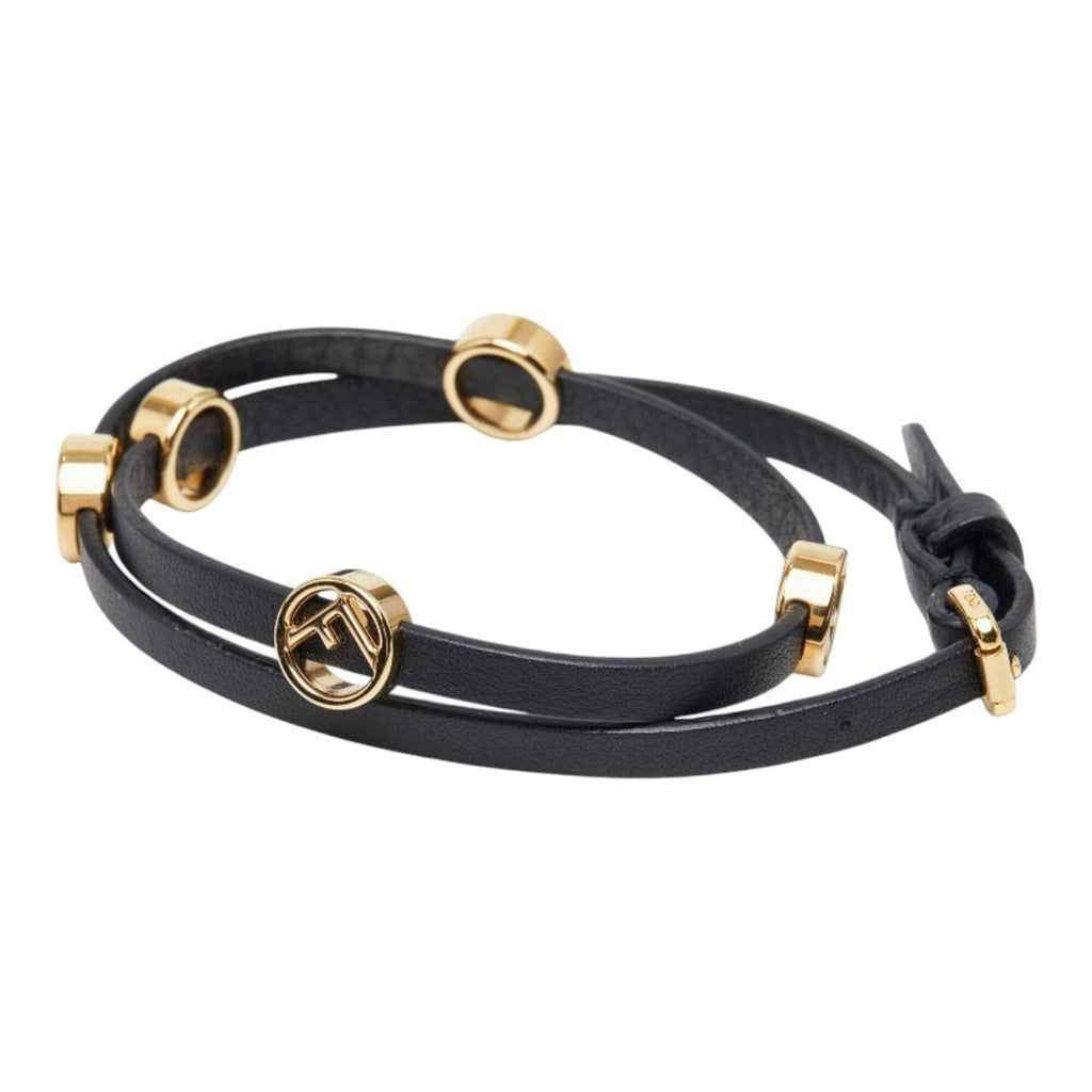 Fendi Gold Black Leather Charm Bracelet (Pre-Owned)