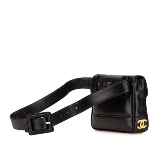 Chanel Black Leather Fanny Pack Shoulder Bag (Pre-Owned)