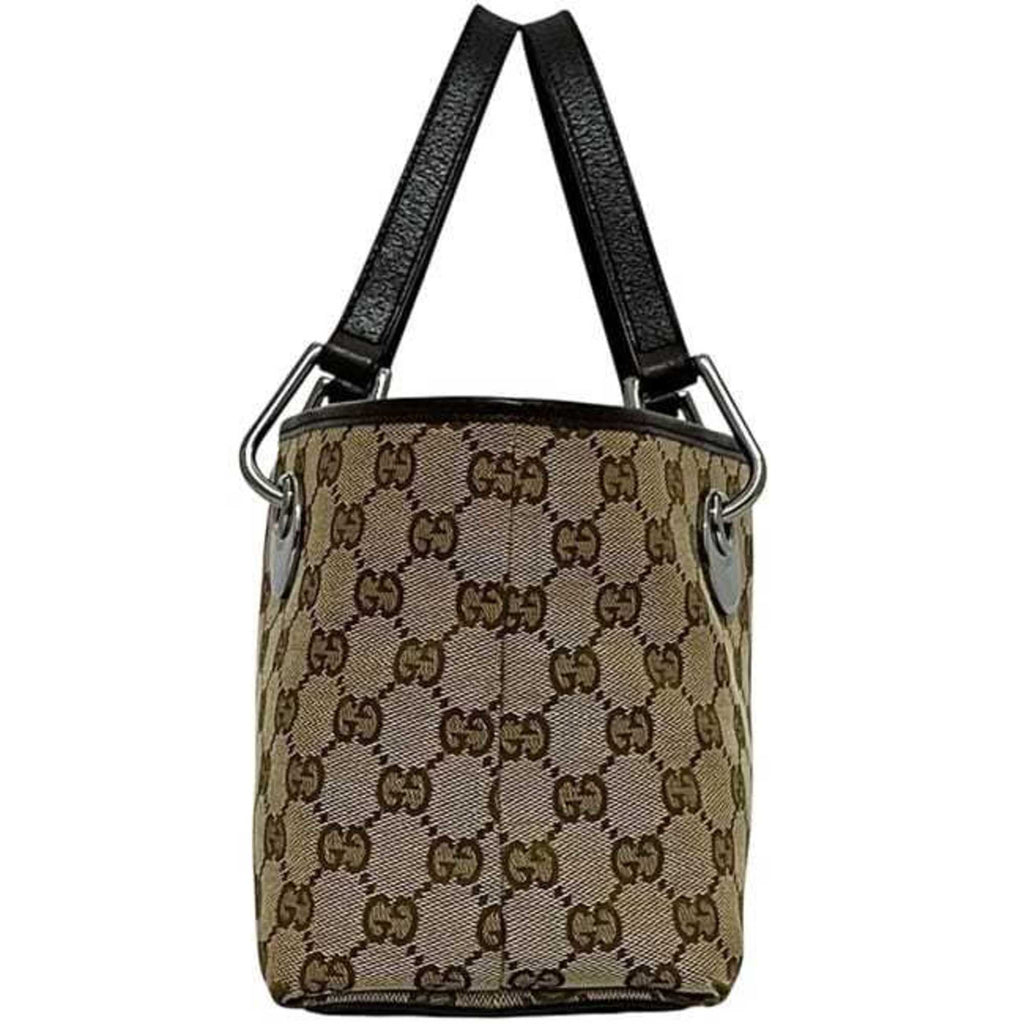 Gucci Beige Brown Canvas Leather Handbag Tote Bag (Pre-Owned)