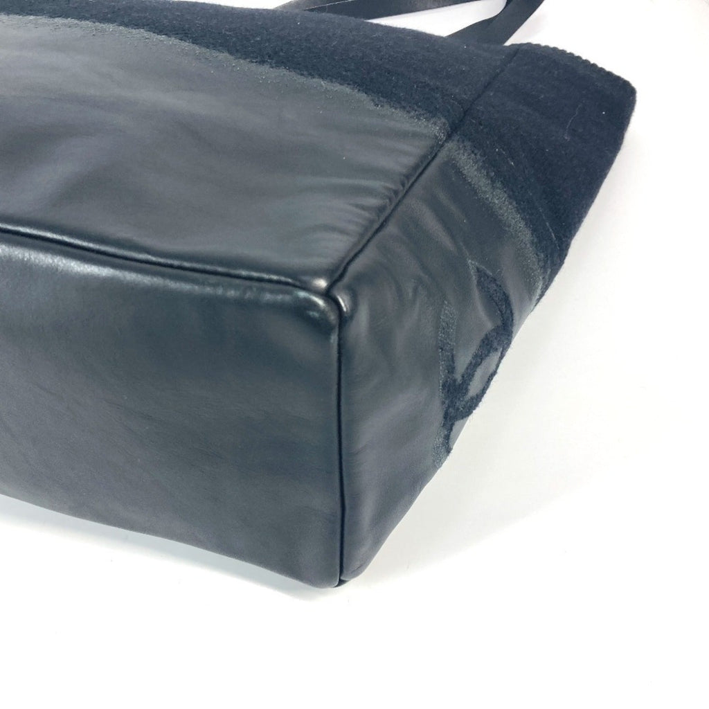 Chanel Black Knit Leather Shoulder Bag Tote Bag (Pre-Owned)