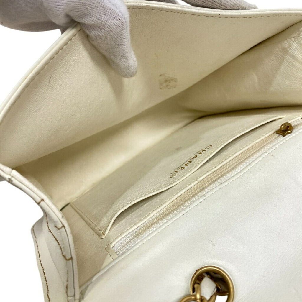 Chanel Beige White Tweed Leather Shoulder Bag (Pre-Owned)