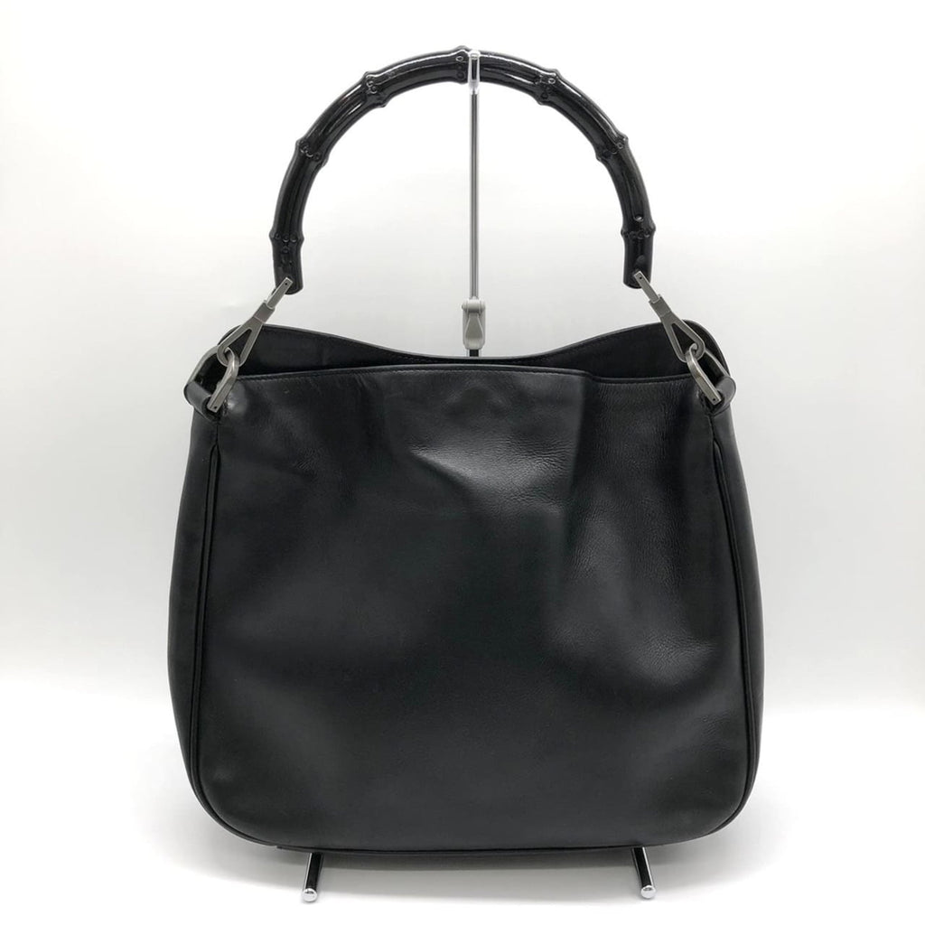 Gucci Black Bamboo Leather Handbag Shoulder Bag (Pre-Owned)
