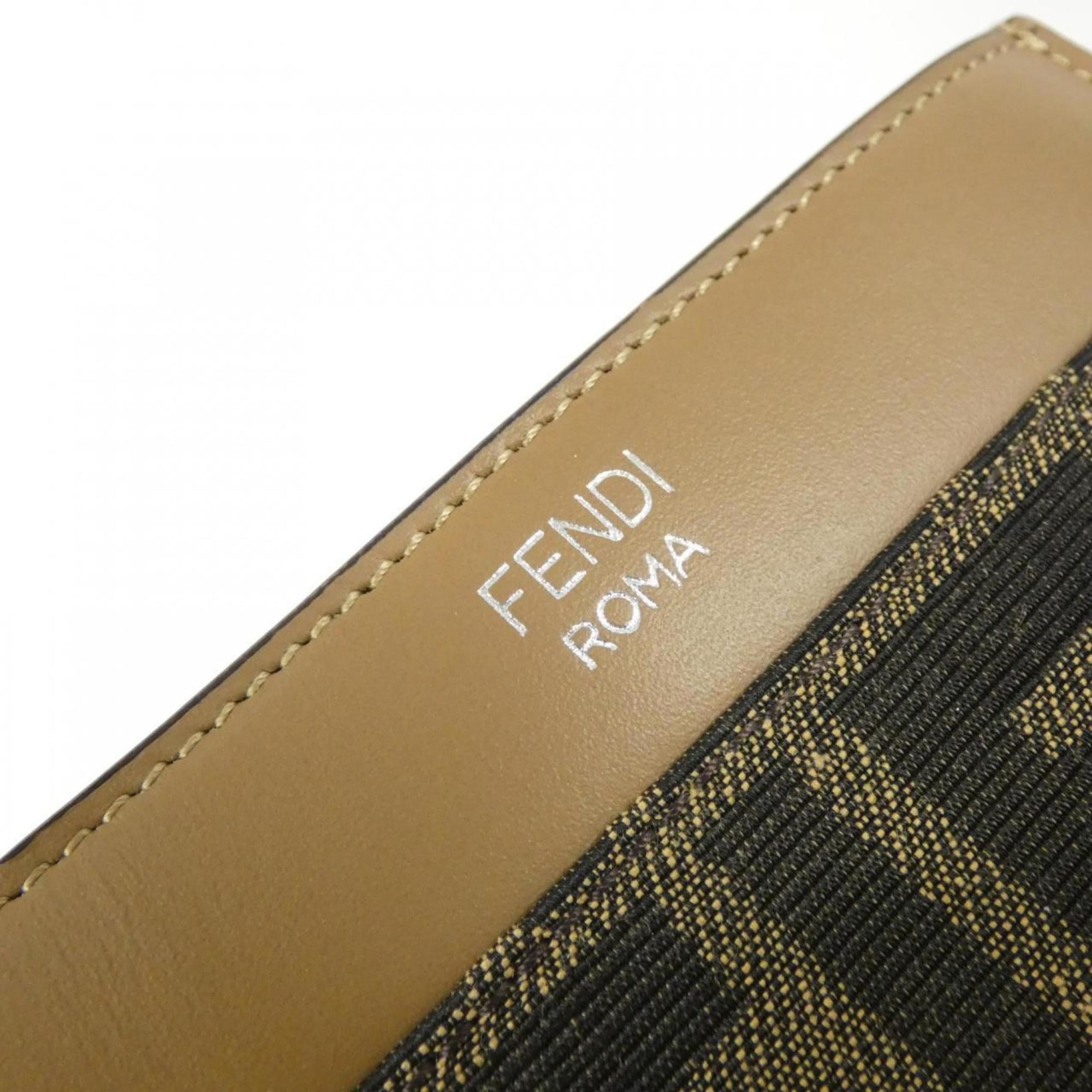 Fendi Silver Sand Canvas Leather Coin Purse/Coin Case (Pre-Owned)