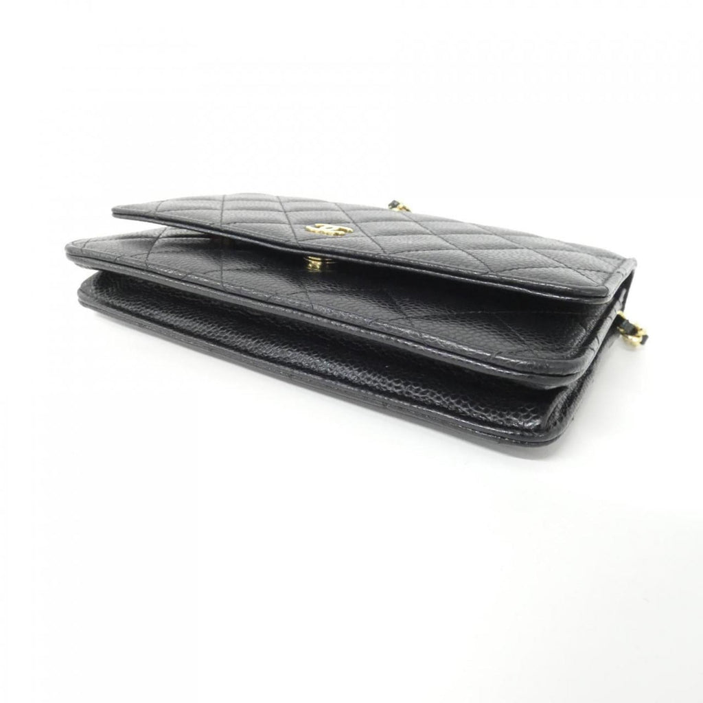 Chanel Black Bordeaux Grained Calfskin Chain/Shoulder Wallet (Pre-Owned)