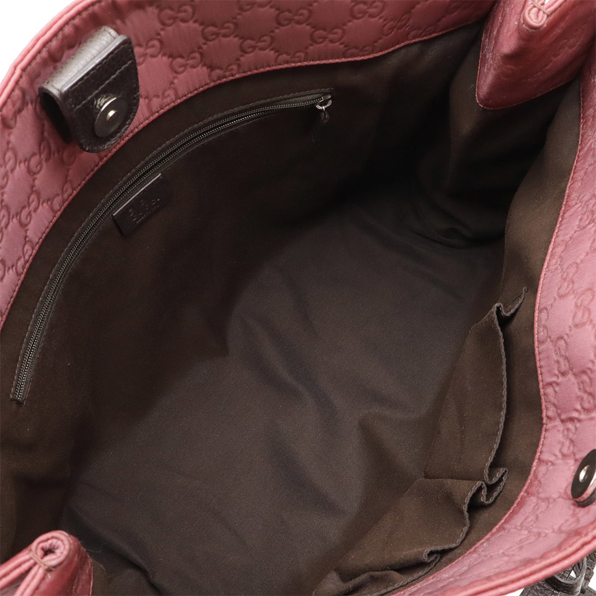Gucci Dark Brown Pink Nylon Leather Handbag Shoulder Bag Tote Bag (Pre-Owned)