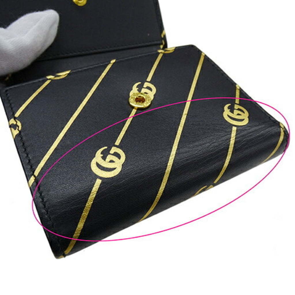 Gucci Gold Black Leather Wallet (Tri-Fold) (Pre-Owned)