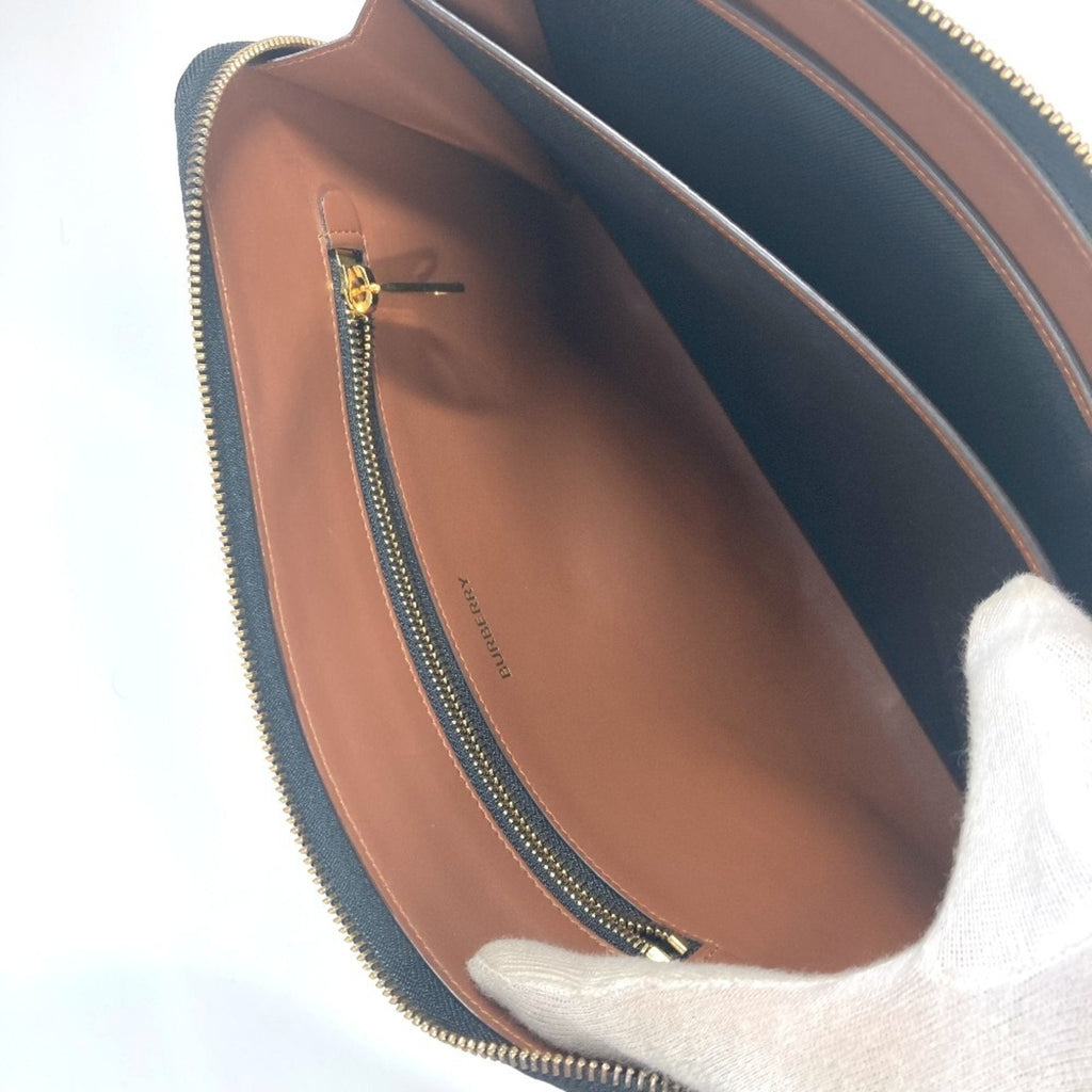 Burberry Brown Leather Canvas Clutch Bag Pouch (Pre-Owned)