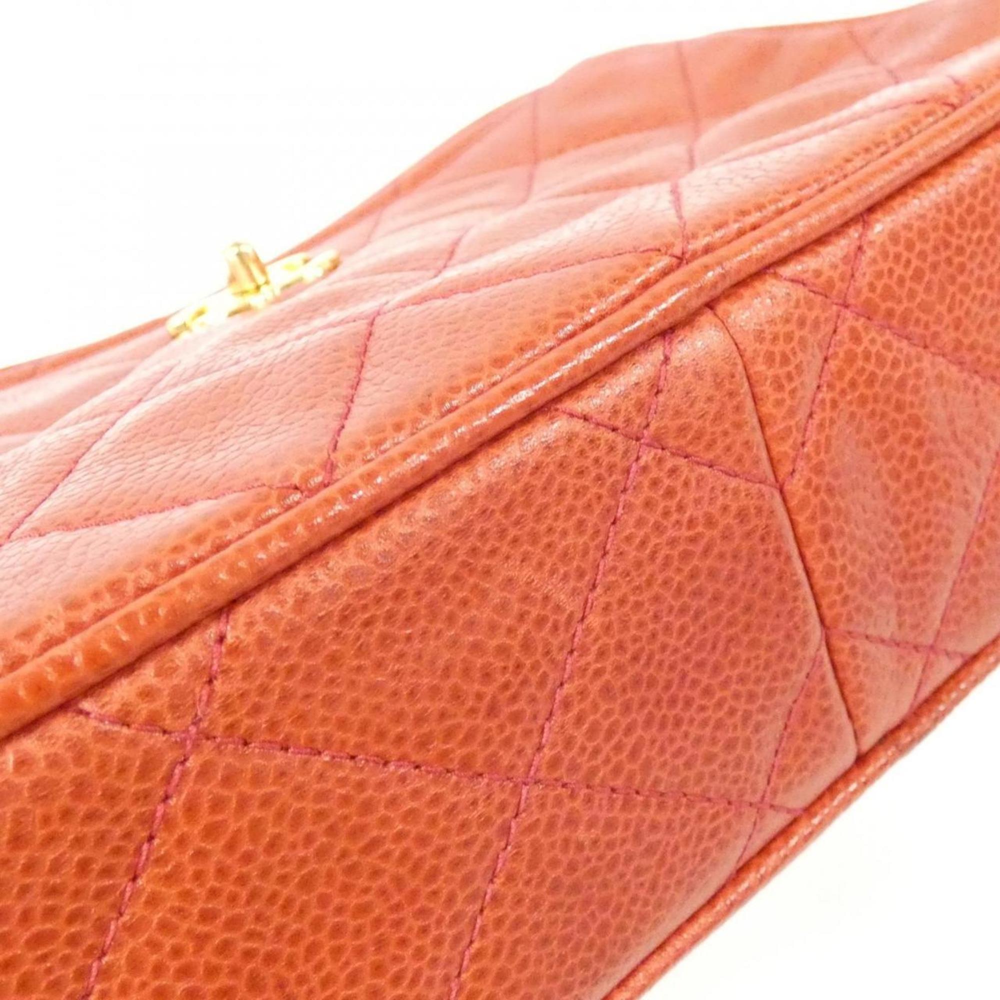 Chanel Red Color Grained Calfskin Shoulder Bag (Pre-Owned)