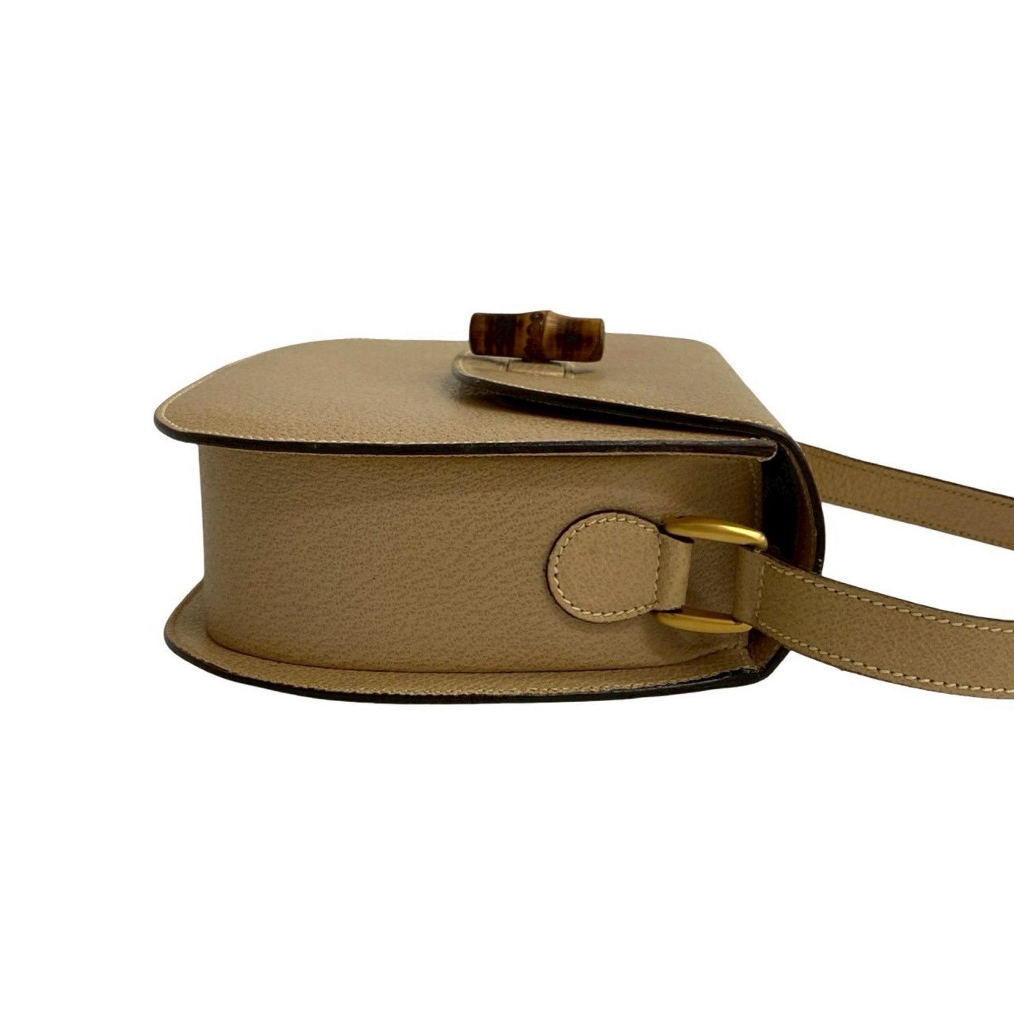 Gucci Beige Leather Bamboo Pochette Shoulder Bag (Pre-Owned)