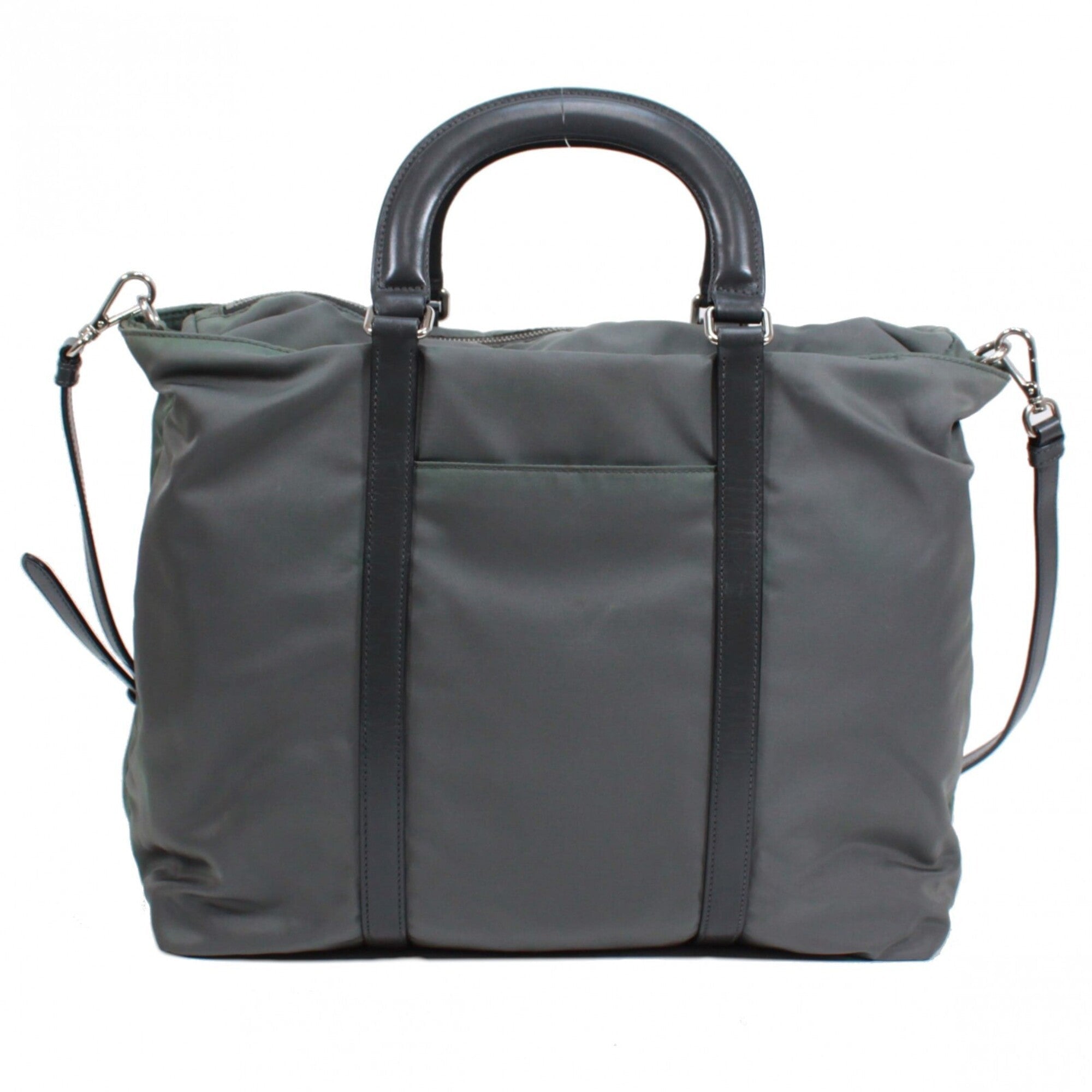 Prada Gray Khaki Nylon Leather Tote Bag (Pre-Owned)