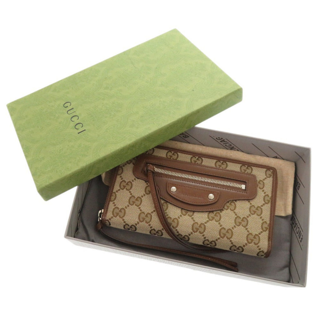 Gucci Beige Brown Gg Canvas Leather Long Wallet (Bi-Fold) (Pre-Owned)