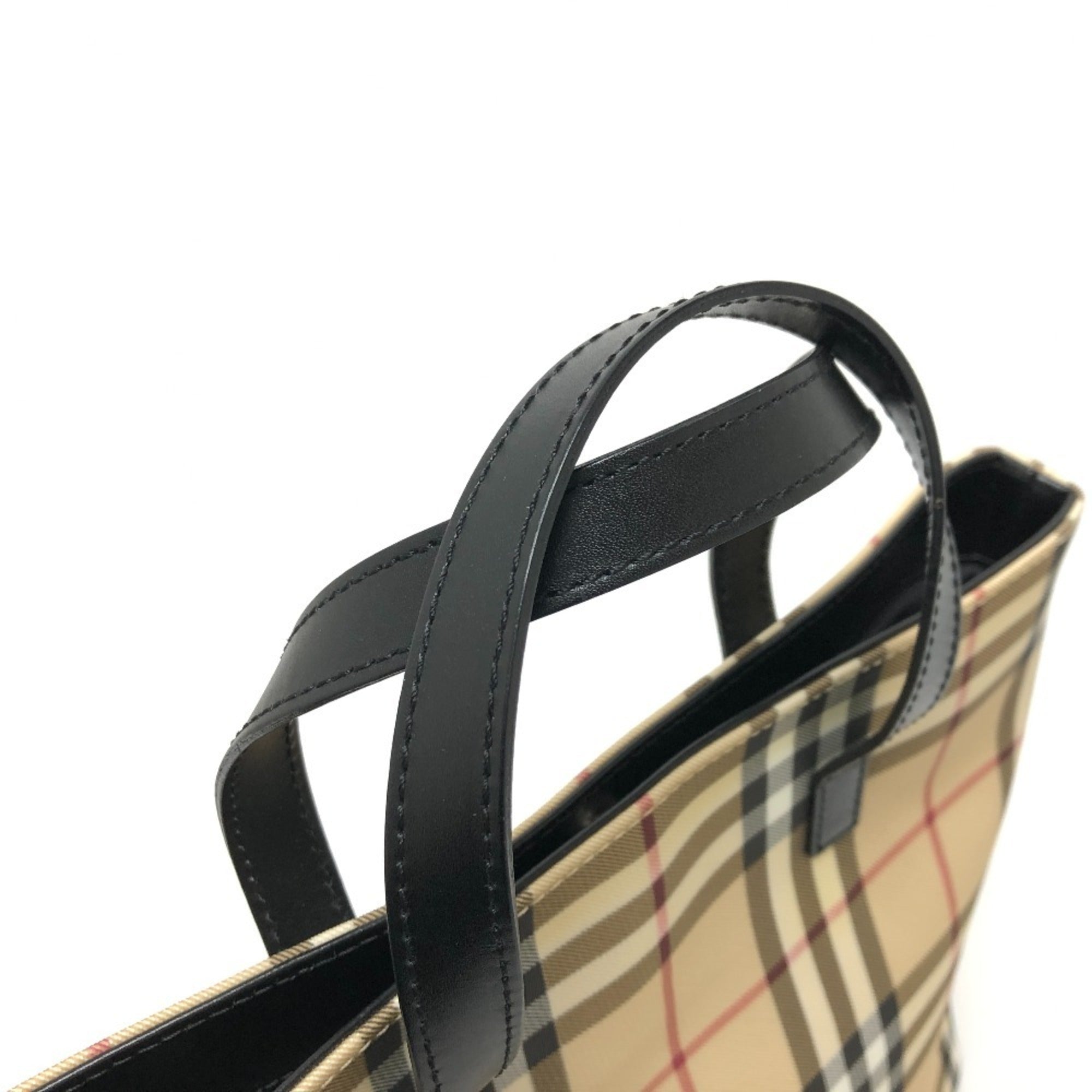 Burberry Beige Black Red Color Pvc Leather Handbag Tote Bag (Pre-Owned)