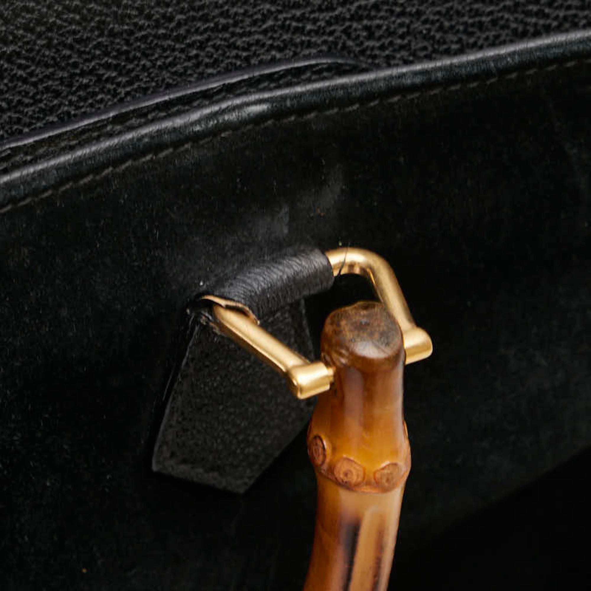Gucci Bamboo Black Suede Leather Shoulder Bag Tote Bag (Pre-Owned)