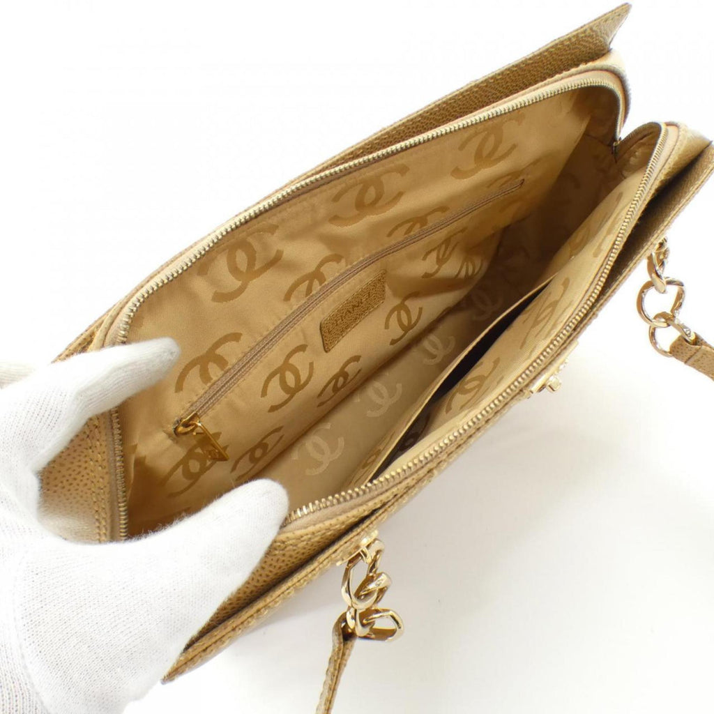 Chanel Beige Grained Calfskin Shoulder Bag (Pre-Owned)