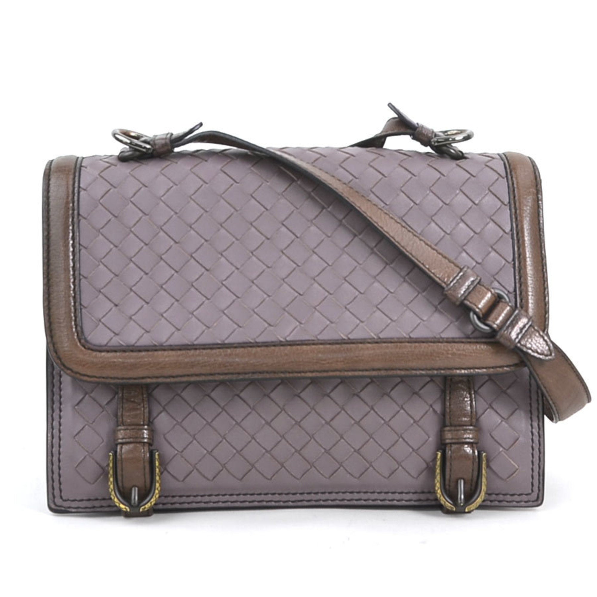 Bottega Veneta Intrecciato Purple Brown Leather Shoulder Bag (Pre-Owned)