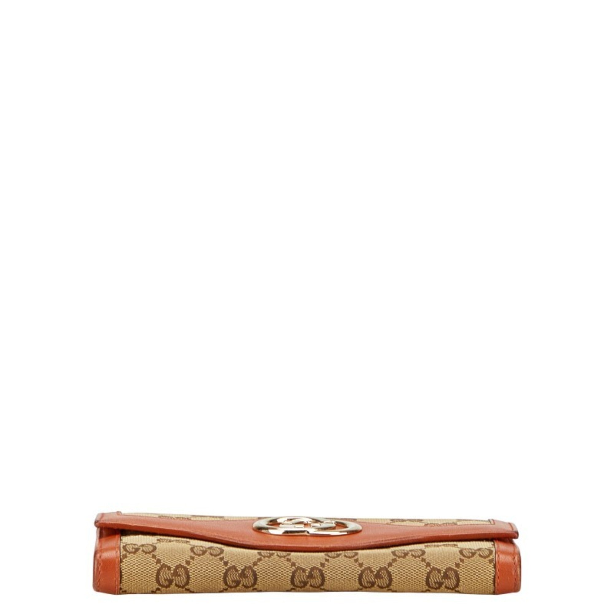 Gucci Beige Brown Gg Canvas Leather Long Wallet (Bi-Fold) (Pre-Owned)