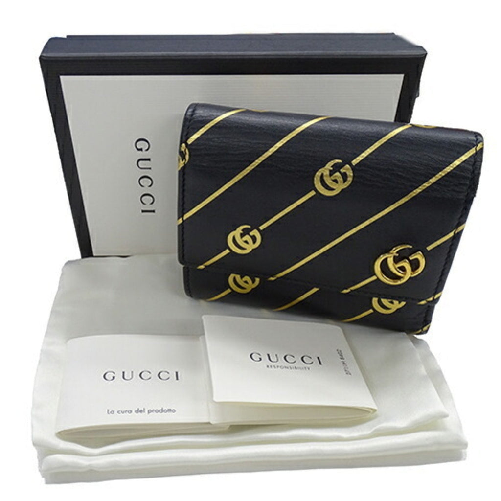 Gucci Gold Black Leather Wallet (Tri-Fold) (Pre-Owned)