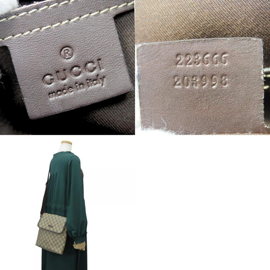 Gucci Beige Dark Brown Gg Supreme Leather Shoulder Bag (Pre-Owned)