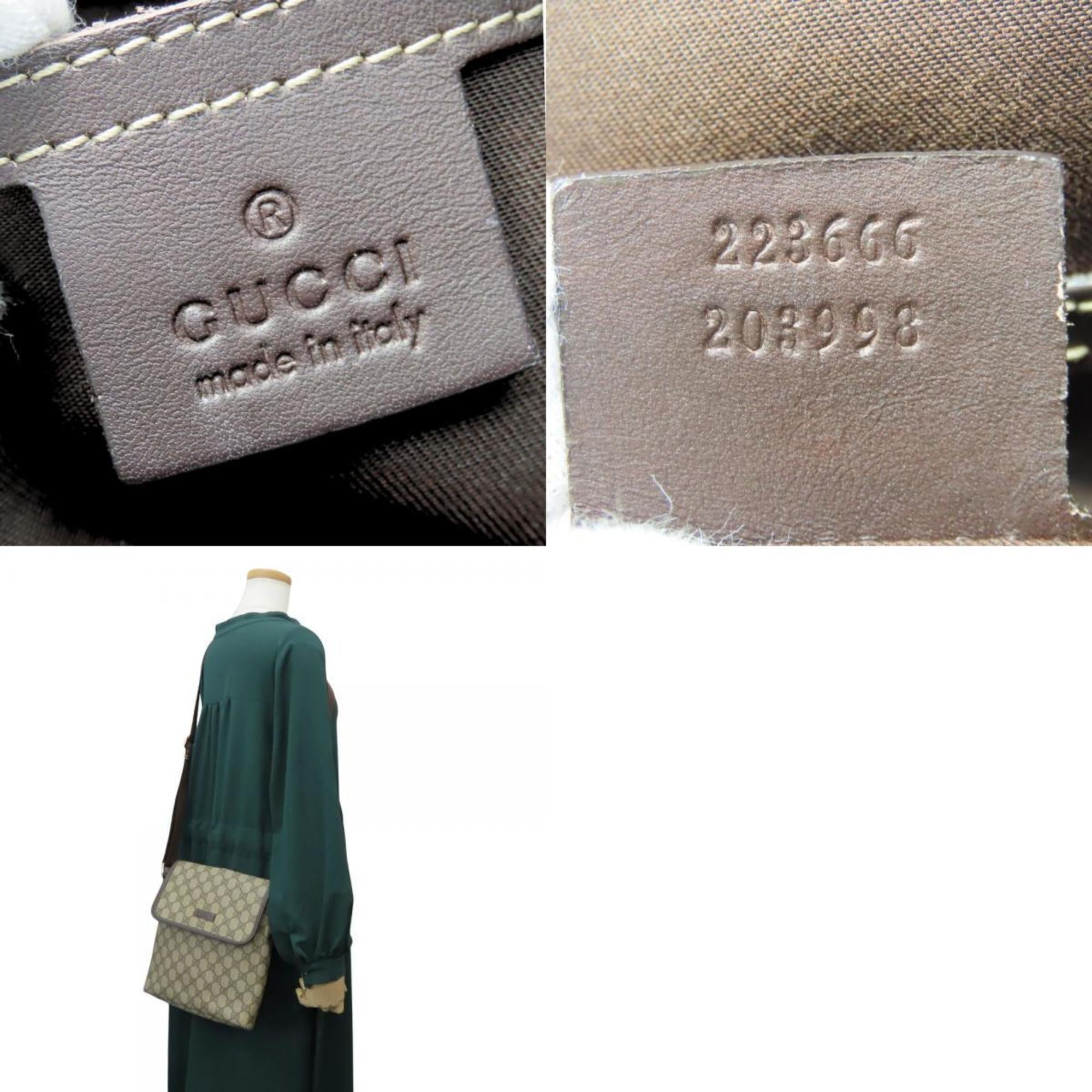 Gucci Beige Dark Brown Gg Supreme Leather Shoulder Bag (Pre-Owned)