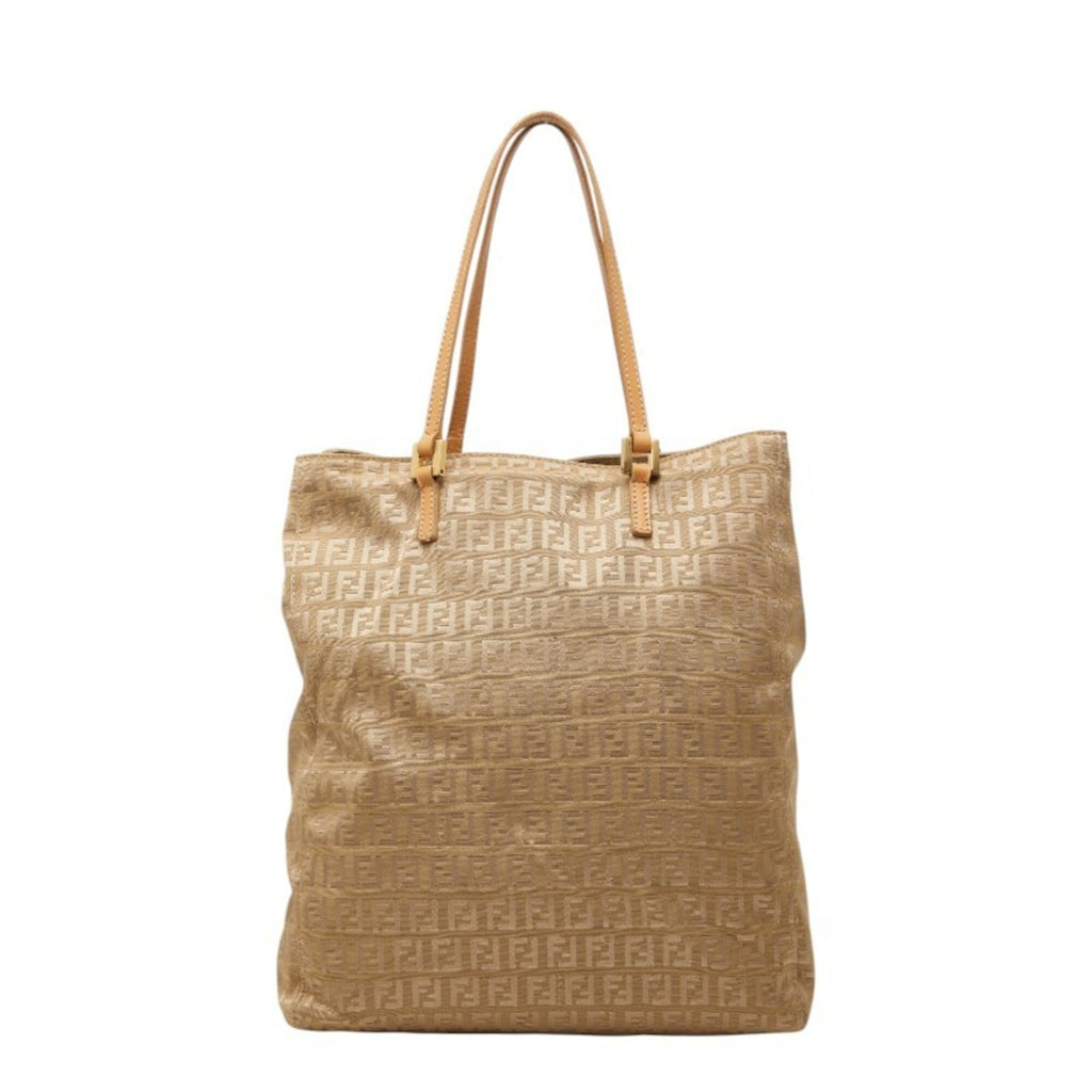 Fendi Beige Nylon Leather Handbag Tote Bag (Pre-Owned)