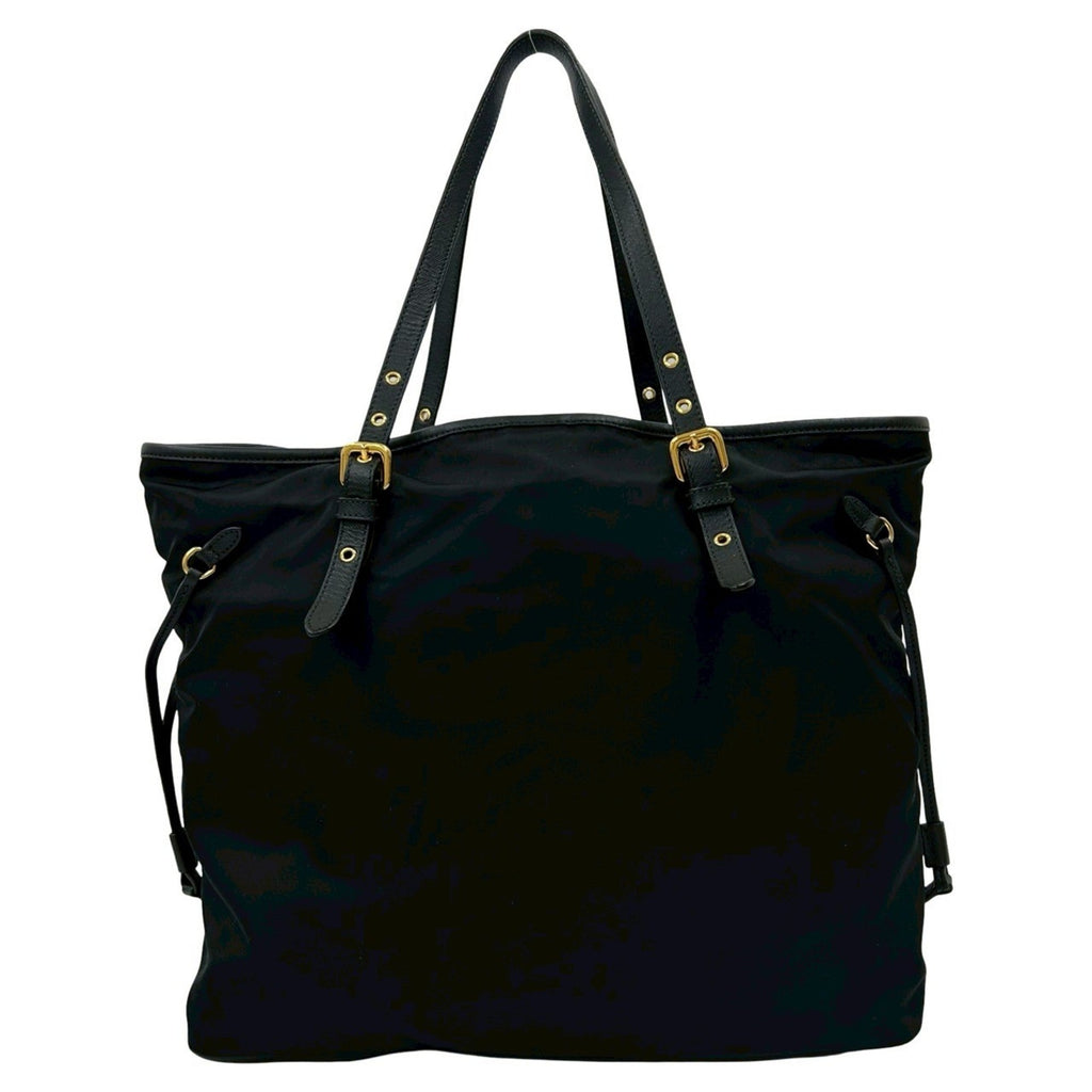 Prada Black Nylon Leather Shoulder Bag Tote Bag (Pre-Owned)
