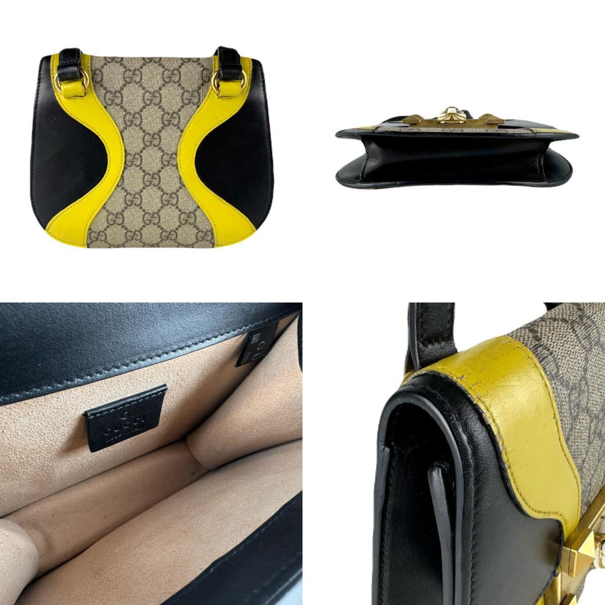 Gucci Black Brown Yellow Gg Supreme Leather Shoulder Bag (Pre-Owned)