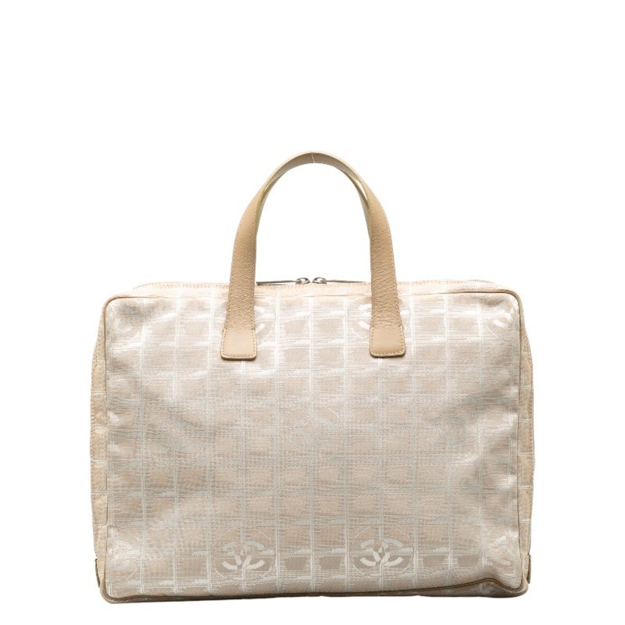 Chanel Beige Canvas Leather Briefcase Handbag (Pre-Owned)